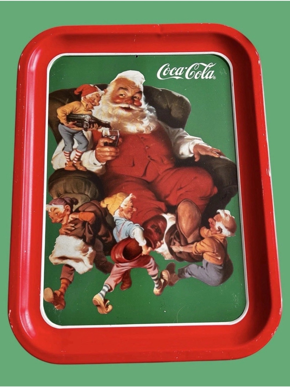 Coca Cola Santa With Elves Tray 1990